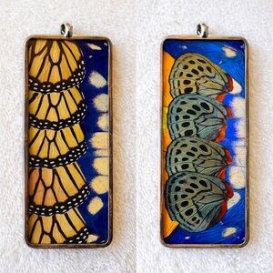 950 STERLING SILVER HUGE BUTTERFLY 3” RECTANGLE PENDANT REVERSIBLE